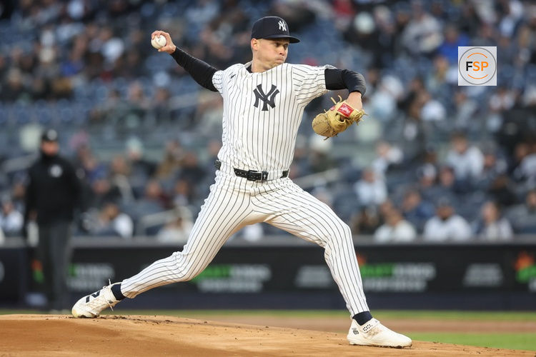 Apr 8, 2026; Bronx, New York, USA;  New York Yankees starting pitcher Will Warren (29) pitches in the first inning against the Athletics at Yankee Stadium. Credit: Wendell Cruz-Imagn Images