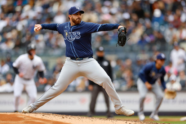 BRONX, NY - APRIL 21: Tampa Bay Rays pitcher Aaron Civale (34) throws a pitch in the second inning during a regular season game between the Tampa Bay Rays and New York Yankees on April 21, 2024 at Yankee Stadium in the Bronx, New York. (Photo by Brandon Sloter/Icon Sportswire)
