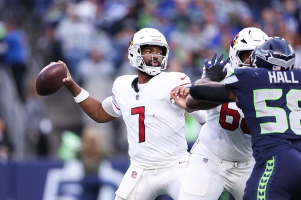 Nov 9, 2025; Seattle, Washington, USA;  Arizona Cardinals quarterback Jacoby Brissett (7) throws a pass during the fourth quarter against the Seattle Seahawks at Lumen Field. Mandatory Credit: Kevin Ng-Imagn Images