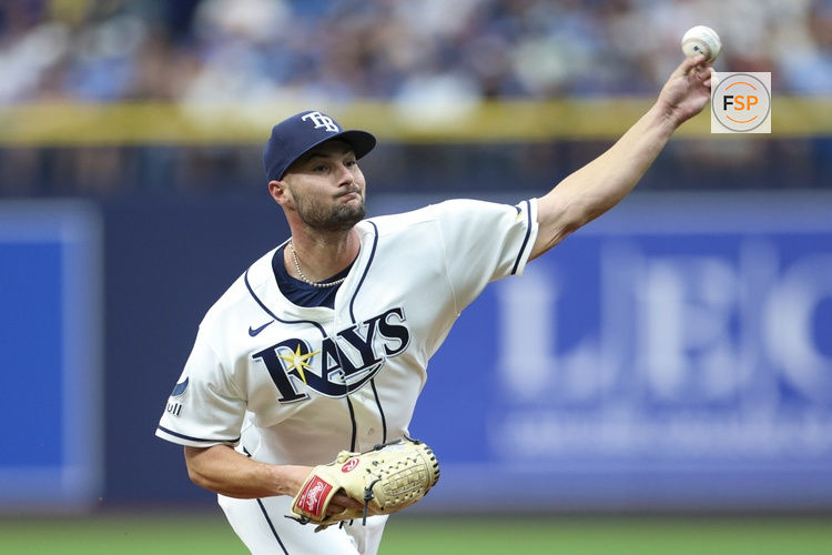 Apr 6, 2026; St. Petersburg, Florida, USA; Tampa Bay Rays starting pitcher Shane McClanahan (18) throws a pitch against the Chicago Cubs in the second inning at Tropicana Field. Credit: Nathan Ray Seebeck-Imagn Images