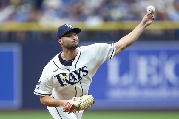 Apr 6, 2026; St. Petersburg, Florida, USA; Tampa Bay Rays starting pitcher Shane McClanahan (18) throws a pitch against the Chicago Cubs in the second inning at Tropicana Field. Mandatory Credit: Nathan Ray Seebeck-Imagn Images