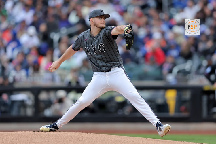 May 30, 2026; New York City, New York, USA; New York Mets starting pitcher Christian Scott (45) pitches against the Miami Marlins during the first inning at Citi Field. Credit: Brad Penner-Imagn Images
