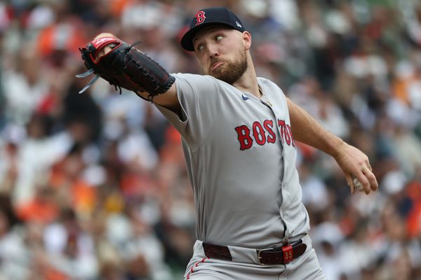 Apr 25, 2026; Baltimore, Maryland, USA; Boston Red Sox pitcher Garrett Crochet (35) throws during the first inning against the Baltimore Orioles at Oriole Park at Camden Yards. Mandatory Credit: Daniel Kucin Jr.-Imagn Images