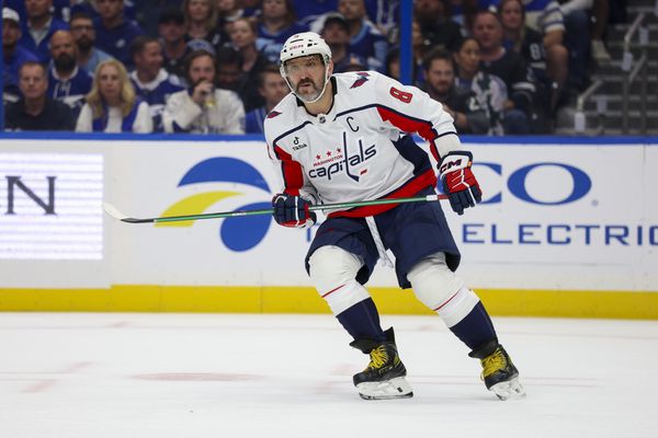 Oct 3, 2026; Tampa, Florida, USA; Washington Capitals left wing Alex Ovechkin (8) looks on against the Tampa Bay Lightning in the second period at Benchmark International Arena. Mandatory Credit: Nathan Ray Seebeck-Imagn Images