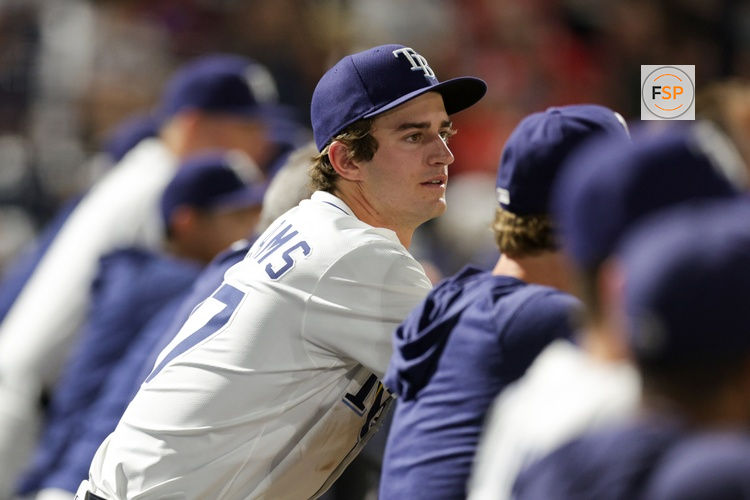 Aug 21, 2025; Tampa, Florida, USA; Tampa Bay Rays shortstop Carson Williams (77) looks on from the dugout against the St. Louis Cardinals in the fourth inning at George M. Steinbrenner Field. Credit: Nathan Ray Seebeck-Imagn Images
