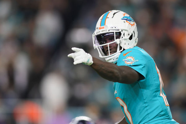 Dec 11, 2023; Miami Gardens, Florida, USA; Miami Dolphins wide receiver Tyreek Hill (10) signals from the field against the Tennessee Titans during the third quarter at Hard Rock Stadium. Mandatory Credit: Sam Navarro-USA TODAY Sports