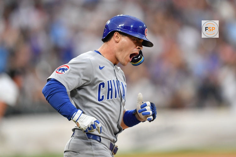 Jul 26, 2025; Chicago, Illinois, USA; Chicago Cubs third baseman Matt Shaw (6) celebrates his two-run home run during the seventh inning against the Chicago White Sox at Rate Field. Credit: Patrick Gorski-Imagn Images