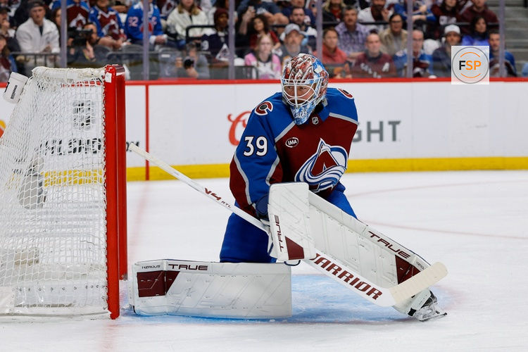 May 13, 2026; Denver, Colorado, USA; Colorado Avalanche goaltender MacKenzie Blackwood (39) in the first period against the Minnesota Wild in game five of the second round of the 2026 Stanely Cup Playoffs at Ball Arena. Credit: Isaiah J. Downing-Imagn Images
