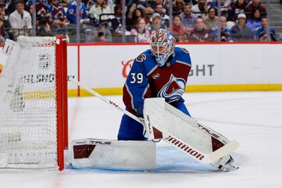 May 13, 2026; Denver, Colorado, USA; Colorado Avalanche goaltender MacKenzie Blackwood (39) in the first period against the Minnesota Wild in game five of the second round of the 2026 Stanely Cup Playoffs at Ball Arena. Mandatory Credit: Isaiah J. Downing-Imagn Images