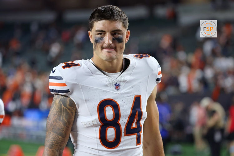 Aug 22, 2026; Cincinnati, Ohio, USA;  Chicago Bears tight end Colston Loveland (84) after a game against the Cincinnati Bengals at Paycor Stadium.  Credit: Joseph Maiorana-Imagn Images