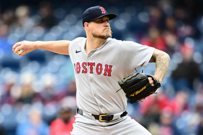 Apr 26, 2025; Cleveland, Ohio, USA; Boston Red Sox starting pitcher Tanner Houck (89) throws a pitch during the first inning against the Cleveland Guardians at Progressive Field. Mandatory Credit: Ken Blaze-Imagn Images