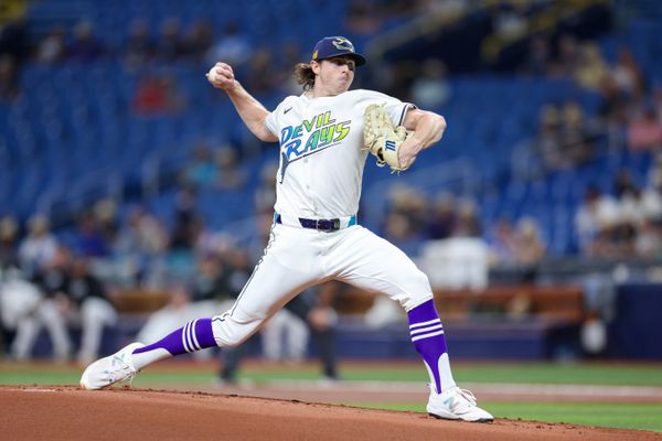 Aug 16, 2024; St. Petersburg, Florida, USA; Tampa Bay Rays pitcher Ryan Pepiot (44) -throws a pitch against the Arizona Diamondbacks in the first inning at Tropicana Field. Mandatory Credit: Nathan Ray Seebeck-USA TODAY Sports