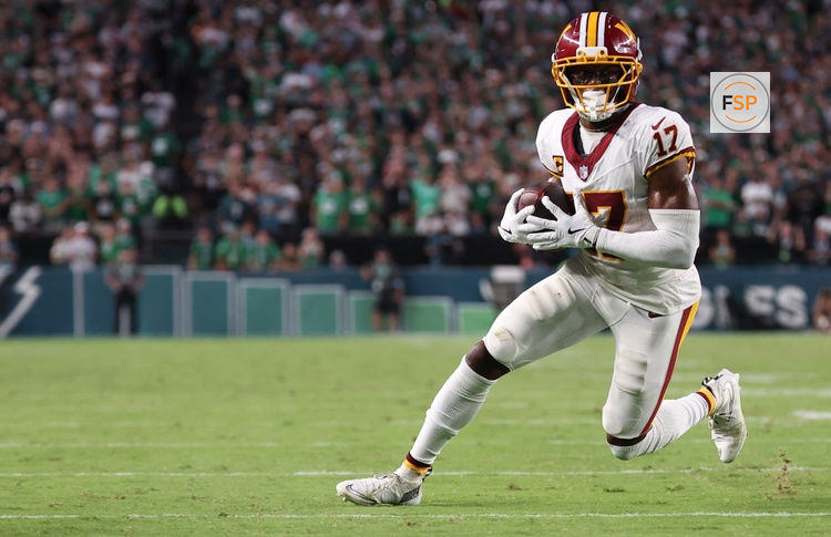 Sep 13, 2026; Philadelphia, Pennsylvania, USA;  Washington Commanders wide receiver Terry McLaurin (17) catches a pass for a first down against the Philadelphia Eagles during the second half at Lincoln Financial Field.  Credit: Bill Streicher-Imagn Images