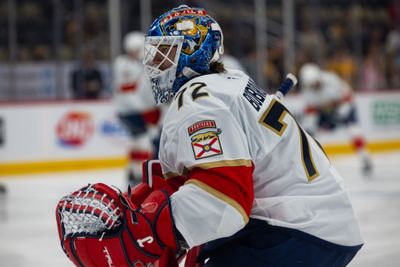 Apr 4, 2026; Pittsburgh, Pennsylvania, USA; Florida Panthers goalie Sergei Bobrovsky (72) looks on before the first period at PPG Paints Arena. Mandatory Credit: Mark Alberti-Imagn Images