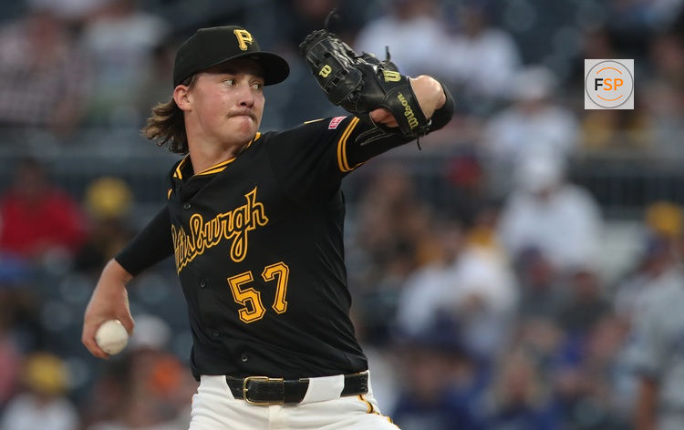 Sep 2, 2025; Pittsburgh, Pennsylvania, USA;  Pittsburgh Pirates relief pitcher Bubba Chandler (57) pitches against the Los Angeles Dodgers during the third inning at PNC Park. Credit: Charles LeClaire-Imagn Images