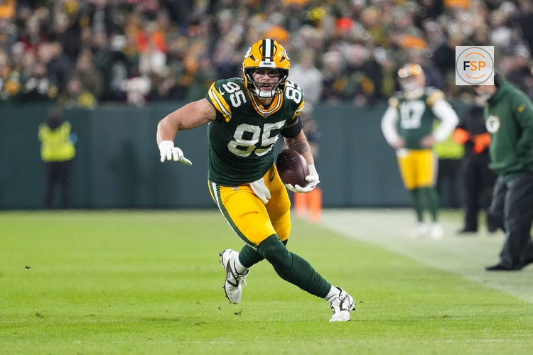 Dec 23, 2024; Green Bay, Wisconsin, USA;  Green Bay Packers tight end Tucker Kraft (85) during the game against the New Orleans Saints at Lambeau Field. Credit: Jeff Hanisch-Imagn Images