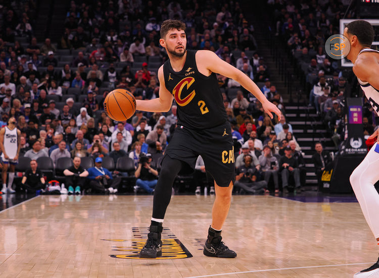 Mar 19, 2025; Sacramento, California, USA; Cleveland Cavaliers guard Ty Jerome (2) passes the ball Sacramento Kings during the third quarter at Golden 1 Center. Credit: Kelley L Cox-Imagn Images