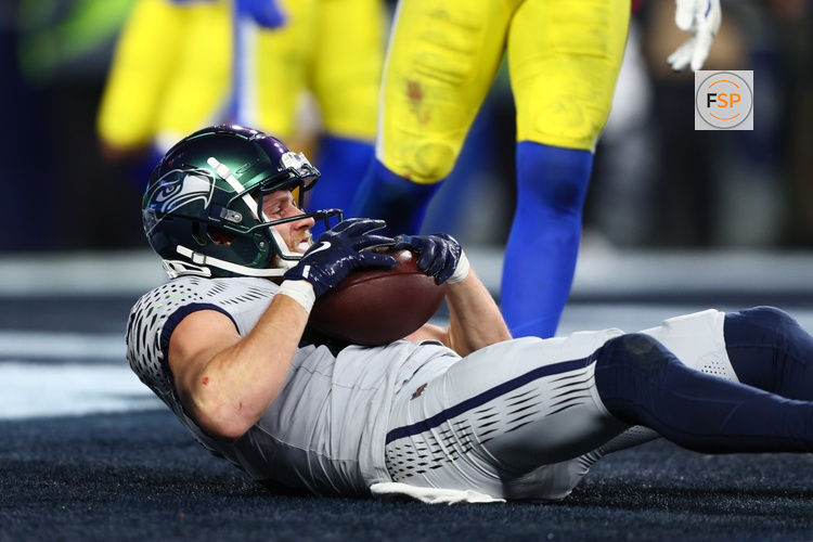 Dec 18, 2025; Seattle, Washington, USA; Seattle Seahawks wide receiver Cooper Kupp (10) scores a two-point conversion against the Los Angeles Rams in the second half at Lumen Field. Credit: Kevin Ng-Imagn Images