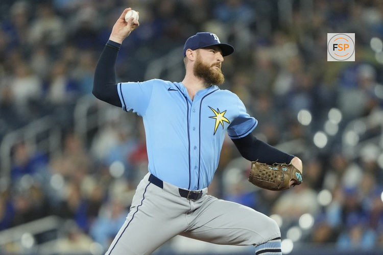 May 11, 2026; Toronto, Ontario, CAN; Tampa  Bay Rays pitcher Bryan Baker (47) pitches to the Toronto Blue Jays during the ninth inning at Rogers Centre. Credit: John E. Sokolowski-Imagn Images