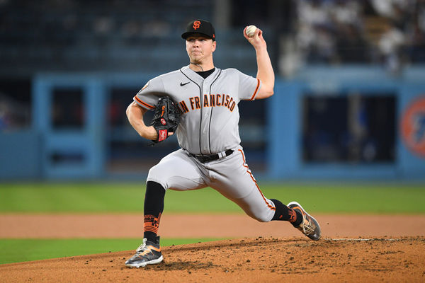 LOS ANGELES, CA - SEPTEMBER 21: San Francisco Giants pitcher Kyle Harrison (45) throws a pitch during the MLB game between the San Francisco Giants and the Los Angeles Dodgers on September 21, 2023 at Dodger Stadium in Los Angeles, CA. (Photo by Brian Rothmuller/Icon Sportswire)