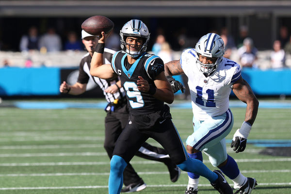 CHARLOTTE, NC - NOVEMBER 19: Carolina Panthers quarterback Bryce Young (9) during an NFL football game between the Dallas Cowboys and the Carolina Panthers on November 19, 2023 at Bank of America Stadium in Charlotte, N.C. (Photo by John Byrum/Icon Sportswire)