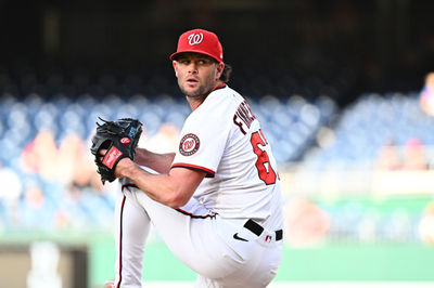 May 6, 2025; Washington, District of Columbia, USA;  Washington Nationals relief pitcher Kyle Finnegan (67) delivers a pitch during the ninth inning against the Cleveland Guardians at Nationals Park. Mandatory Credit: James A. Pittman-Imagn Images