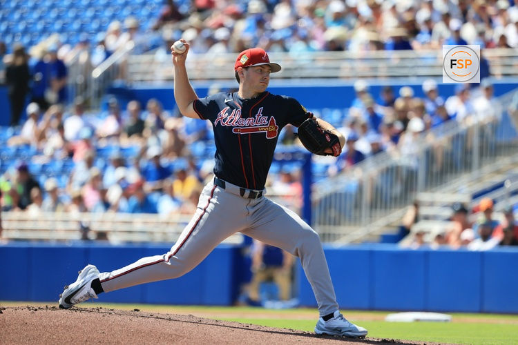 Mar 10, 2026; Dunedin, Florida, USA; Atlanta Braves starting pitcher JR Ritchie (92) throws a pitch during the first inning against the Toronto Blue Jays  at TD Ballpark. Credit: Kim Klement Neitzel-Imagn Images