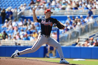 Mar 10, 2026; Dunedin, Florida, USA; Atlanta Braves starting pitcher JR Ritchie (92) throws a pitch during the first inning against the Toronto Blue Jays  at TD Ballpark. Mandatory Credit: Kim Klement Neitzel-Imagn Images