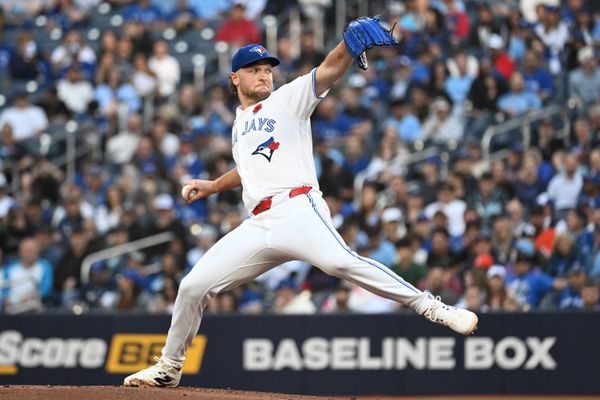 May 25, 2026; Toronto, Ontario, CAN;  Toronto Blue Jays starting pitcher Trey Yesavage (39) delivers a pitch against the Miami Marlins in the first inning at Rogers Centre. Mandatory Credit: Dan Hamilton-Imagn Images