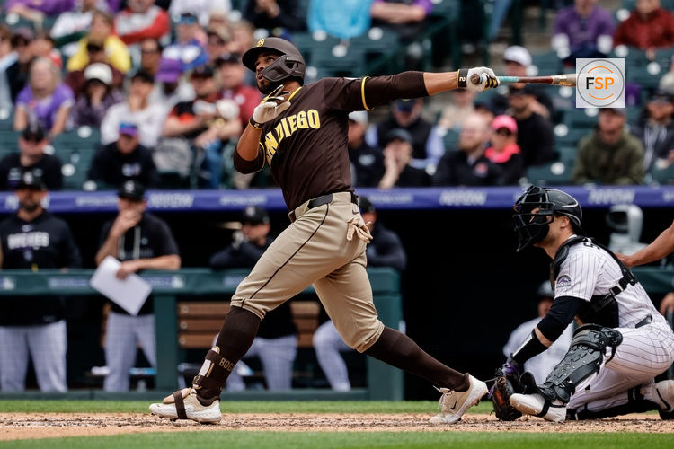 Apr 23, 2026; Denver, Colorado, USA; San Diego Padres shortstop Xander Bogaerts (2) this a solo home run in the fifth inning against the Colorado Rockies at Coors Field. Credit: Isaiah J. Downing-Imagn Images
