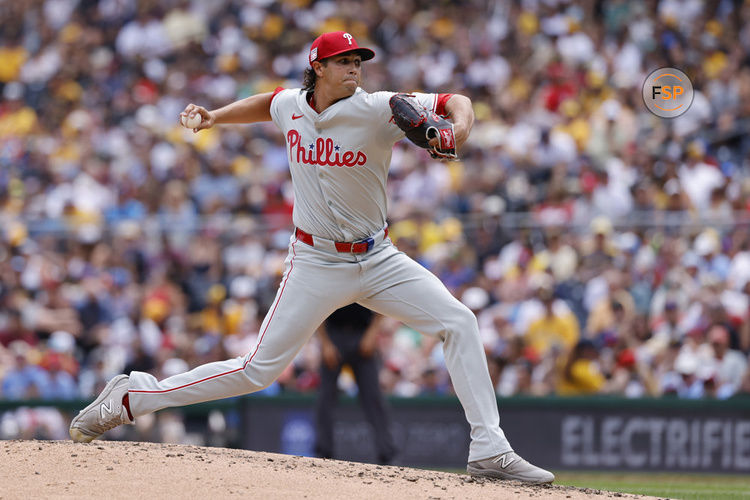 PITTSBURGH, PA - JULY 21: Philadelphia Phillies pitcher Tyler Phillips (48) delivers a pitch during an MLB game against the Pittsburgh Pirates on July 21, 2024 at PNC Park in Pittsburgh, Pennsylvania. (Photo by Joe Robbins/Icon Sportswire)