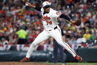 Jul 11, 2026; Baltimore, Maryland, USA; Baltimore Orioles pitcher Yennier Cano (78) throws during the eighth inning against the Kansas City Royals at Oriole Park at Camden Yards. Mandatory Credit: Daniel Kucin Jr.-Imagn Images