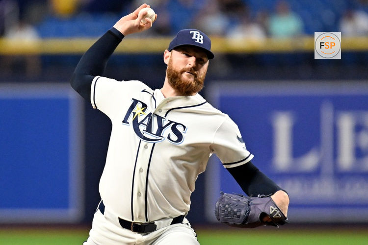 Jun 24, 2026; St. Petersburg, Florida, USA; Tampa Bay Rays relief pitcher Bryan Baker (47) throws a pitch in the ninth inning against the Kansas City Royals at Tropicana Field. Credit: Jonathan Dyer-Imagn Images