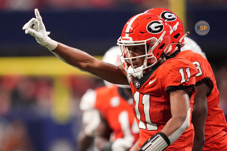 Dec 7, 2024; Atlanta, GA, USA; Georgia Bulldogs linebacker Jalon Walker (11) reacts against the Texas Longhorns during the first half in the 2024 SEC Championship game at Mercedes-Benz Stadium. Credit: Dale Zanine-Imagn Images