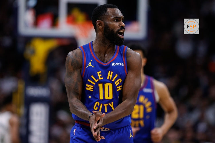 Jan 11, 2026; Denver, Colorado, USA; Denver Nuggets guard Tim Hardaway Jr. (10) reacts in the fourth quarter against the Milwaukee Bucks at Ball Arena. Credit: Isaiah J. Downing-Imagn Images