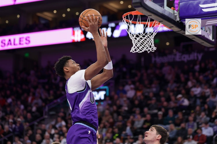 Dec 1, 2025; Salt Lake City, Utah, USA;  Utah Jazz guard Ace Bailey (19) dunks the ball during the second quarter against the Houston Rockets at Delta Center. Credit: Chris Nicoll-Imagn Images