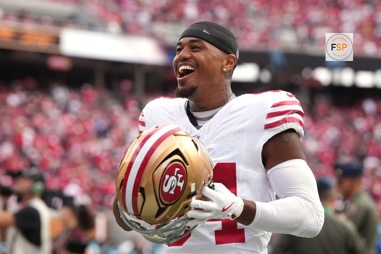 Sep 28, 2025; Santa Clara, California, USA; San Francisco 49ers wide receiver Kendrick Bourne (84) before the game against the Jacksonville Jaguars at Levi's Stadium. Credit: Darren Yamashita-Imagn Images