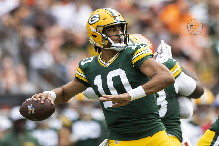 Aug 10, 2024; Cleveland, Ohio, USA; Green Bay Packers quarterback Jordan Love (10) throws the ball during the first quarter against the Cleveland Browns at Cleveland Browns Stadium. Credit: Scott Galvin-USA TODAY Sports