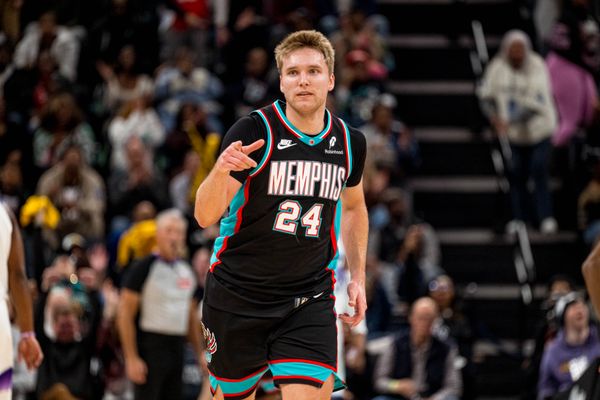 Dec 12, 2025; Memphis, Tennessee, USA; Memphis Grizzlies guard Cam Spencer (24) gestures after making a three-pointer in the second half at FedExForum. Mandatory Credit: Matthew Smith-Imagn Images