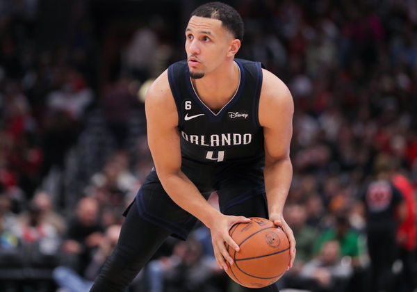 CHICAGO, IL - FEBRUARY 13: Orlando Magic Guard Jalen Suggs (4) in action during a NBA game between the Orlando  Magic and the Chicago Bulls on February 13, 2023 at the United Center in Chicago, IL. (Photo by Melissa Tamez/Icon Sportswire)
