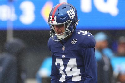 Sep 27, 2026; East Rutherford, New Jersey, USA;  New York Giants kicker Dominic Zvada (34) reacts after kicking a field goal against the Tennessee Titans during the first quarter at MetLife Stadium.  Mandatory Credit: Vincent Carchietta-Imagn Images
