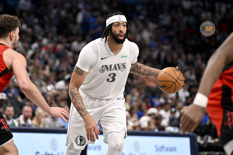 Feb 8, 2025; Dallas, Texas, USA; Dallas Mavericks forward Anthony Davis (3) brings the ball up court against the Houston Rockets during the second half at the American Airlines Center. Credit: Jerome Miron-Imagn Images