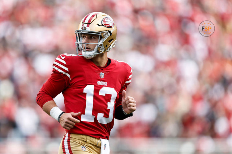 San Francisco 49ers quarterback Brock Purdy (13) warms up prior to an NFL football game between the San Francisco 49ers and the Tampa Bay Buccaneers, Sunday, Dec. 11, 2022 in Santa Clara, Calif. (Michael Owens via AP)