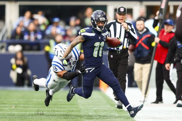 Dec 14, 2025; Seattle, Washington, USA; Seattle Seahawks wide receiver Jaxon Smith-Njigba (11) runs for yards after the catch against the Indianapolis Colts at Lumen Field. Mandatory Credit: Kevin Ng-Imagn Images