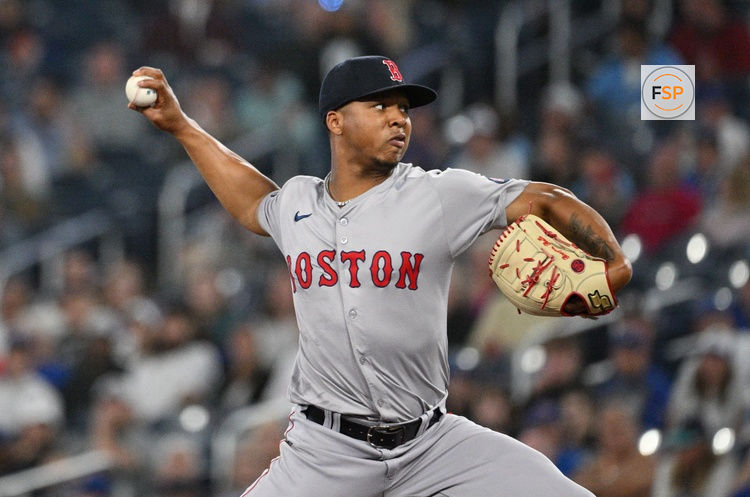 Sep 24, 2024; Toronto, Ontario, CAN; Boston Red Sox starting pitcher Brayan Bello (66) pitches against the Toronto Blue Jays in the first inning at Rogers Centre. Credit: Dan Hamilton-Imagn Images