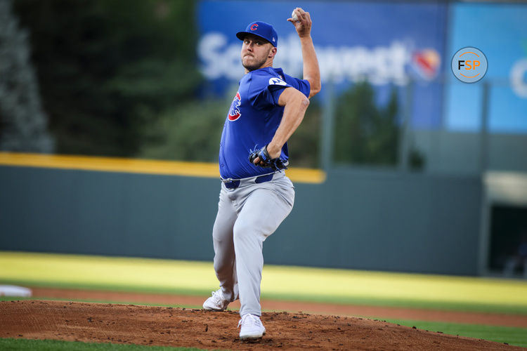 Sep 14, 2024; Denver, Colorado, USA; Chicago Cubs pitcher Jameson Taillon (50) pitches during the first inning against the Colorado Rockies at Coors Field. Credit: Chet Strange-Imagn Images