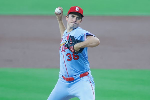 Aug 2, 2025; San Diego, California, USA; St. Louis Cardinals starting pitcher Michael McGreevy (36) throws a pitch during the first inning against the San Diego Padres at Petco Park. Mandatory Credit: David Frerker-Imagn Images