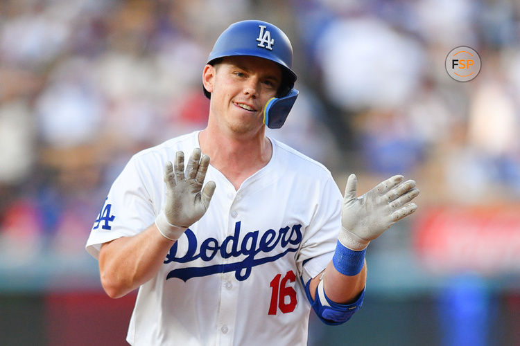 LOS ANGELES, CA - JULY 05: Los Angeles Dodgers catcher Will Smith (16) celebrates a first inning home run during the MLB game between the Milwaukee Brewers and the Los Angeles Dodgers on July 5, 2024 at Dodger Stadium in Los Angeles, CA. (Photo by Brian Rothmuller/Icon Sportswire)