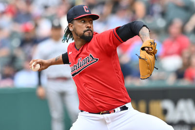 May 7, 2023; Cleveland, Ohio, USA; Cleveland Guardians relief pitcher Emmanuel Clase (48) throws a pitch during the ninth inning against the Minnesota Twins at Progressive Field. Mandatory Credit: Ken Blaze-USA TODAY Sports