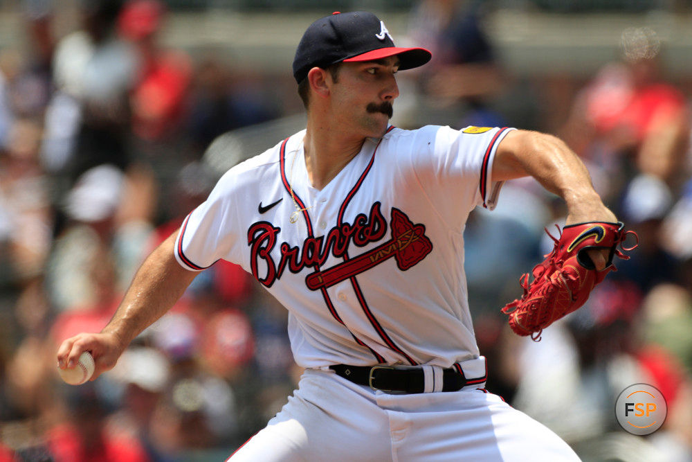 ATLANTA, GA - JULY 20: Atlanta Braves starting pitcher Spencer Strider (99) delivers a pitch during the MLB game between the Arizona Diamondbacks and the Atlanta Braves on July 20. 2023 at TRUIST Park in Atlanta, GA. (Photo by Jeff Robinson/Icon Sportswire)